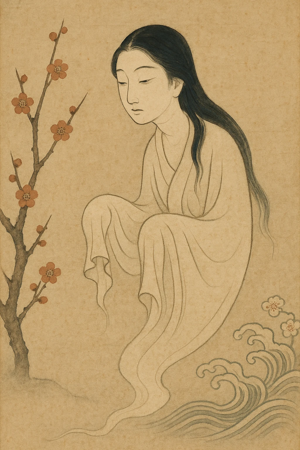 mysterious and elegant ghost character in classic East Asian painting style emoji