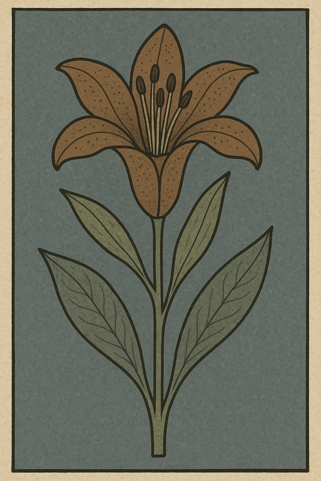 a brown lily flower, realistic, elegant, botanical illustration emoji