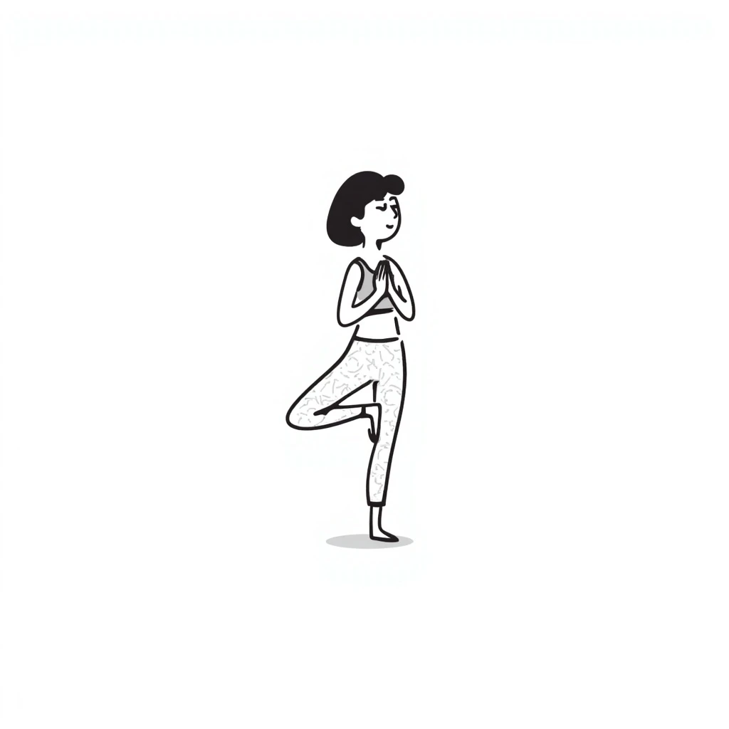 A woman standing in a tree pose (Vrksasana), wearing a sport bra and leggings in color C52975 emoji