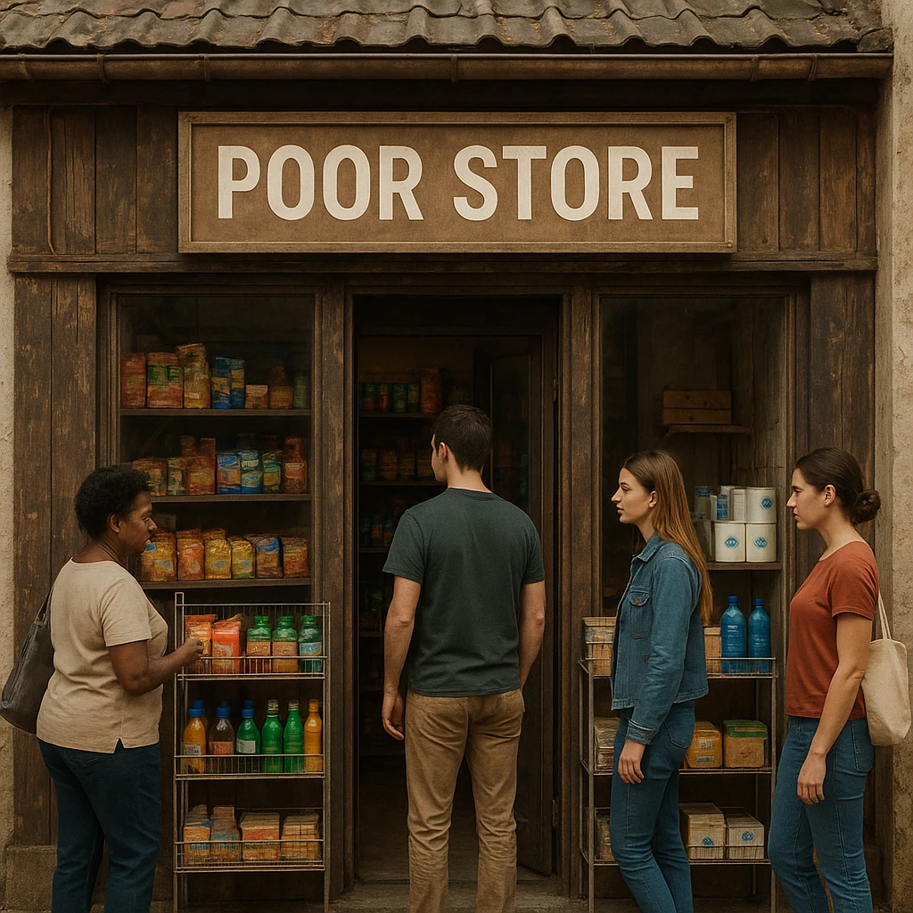 Convenience store named poor store and more emoji