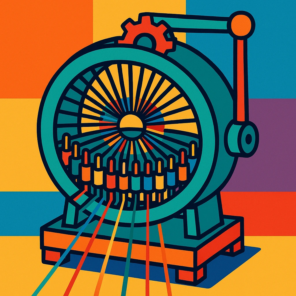 stylized circular weaving machine, colorful, with visible threads emoji