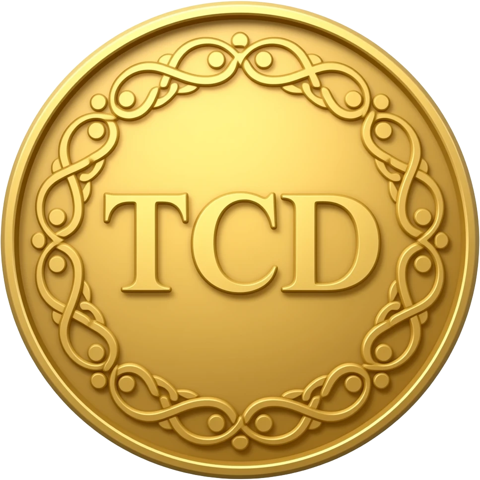 резная золотая монета c надписью TCD с орнаментом emoji