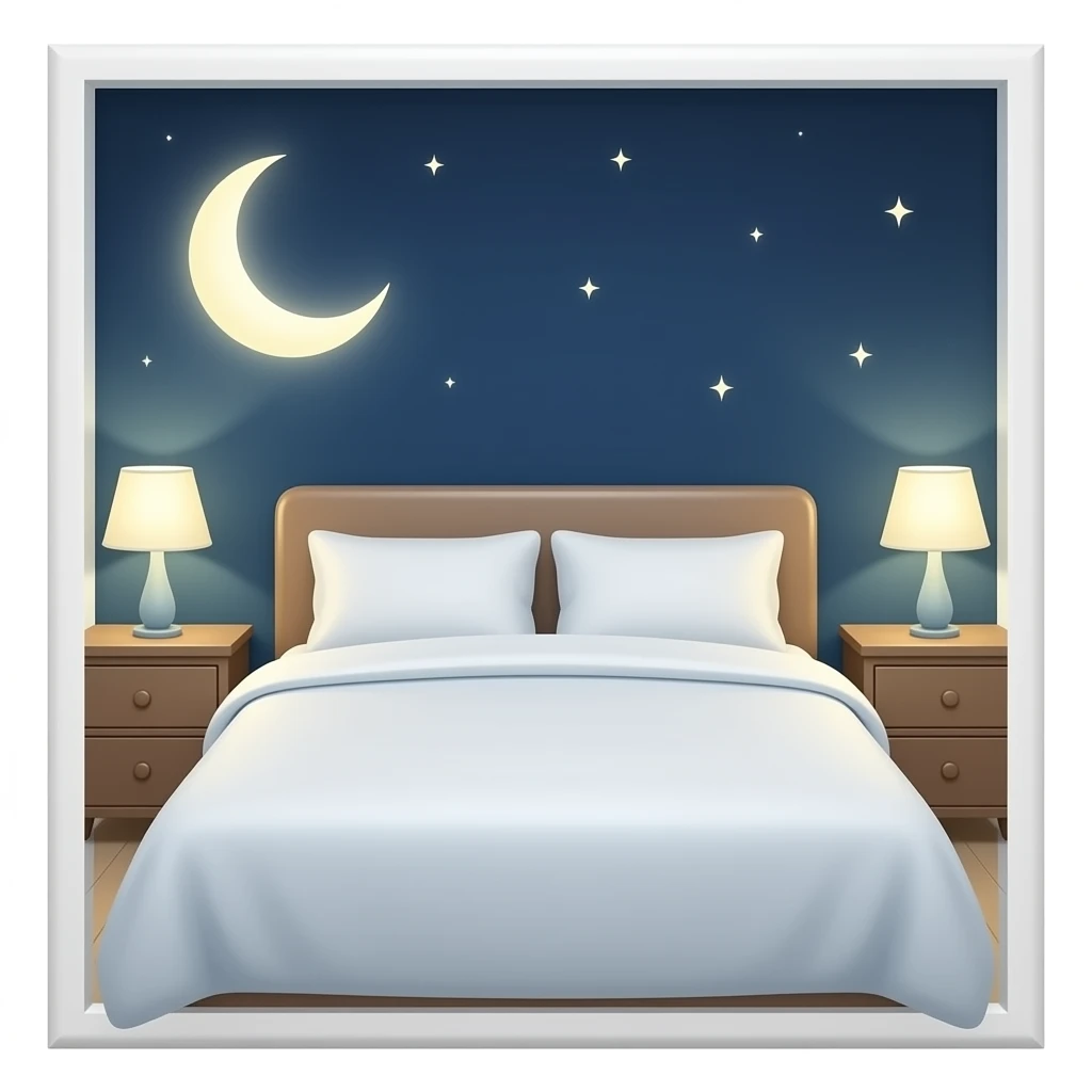 white bed cover and nightstands emoji