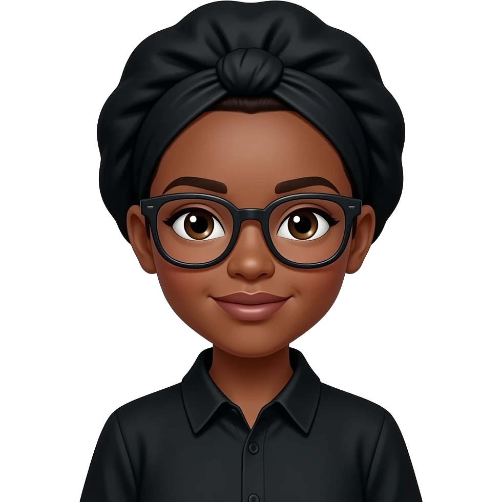 a black girl with a black hair bonnet wearing black glasses wearing an all black utfit emoji