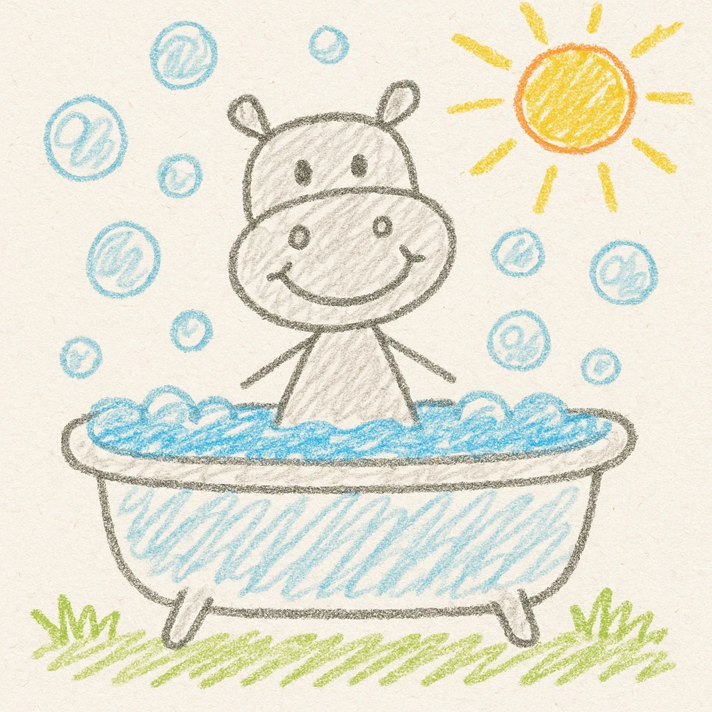 happy hippo with bubbles in bathtub emoji
