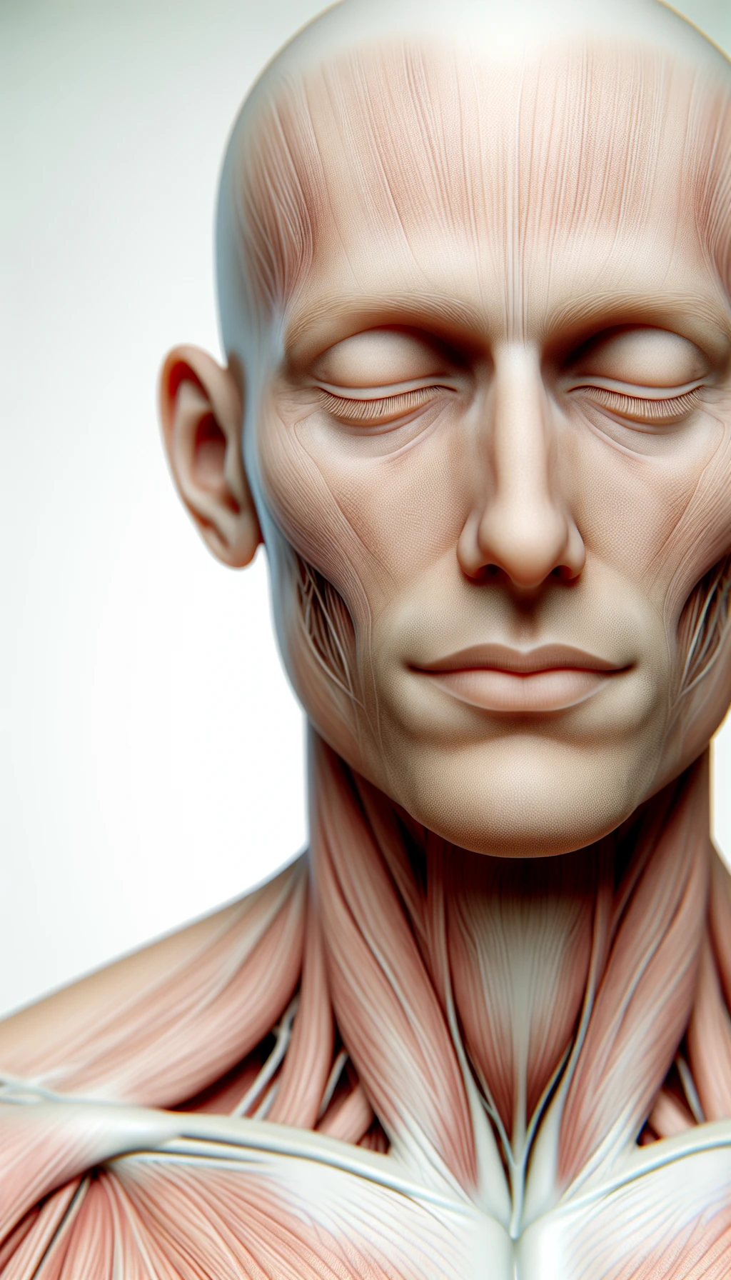 corpo umano anatomico con occhi chiusi sereno e in perfetta salute , isolato su sfondo bianco, iperrealistico 4k emoji