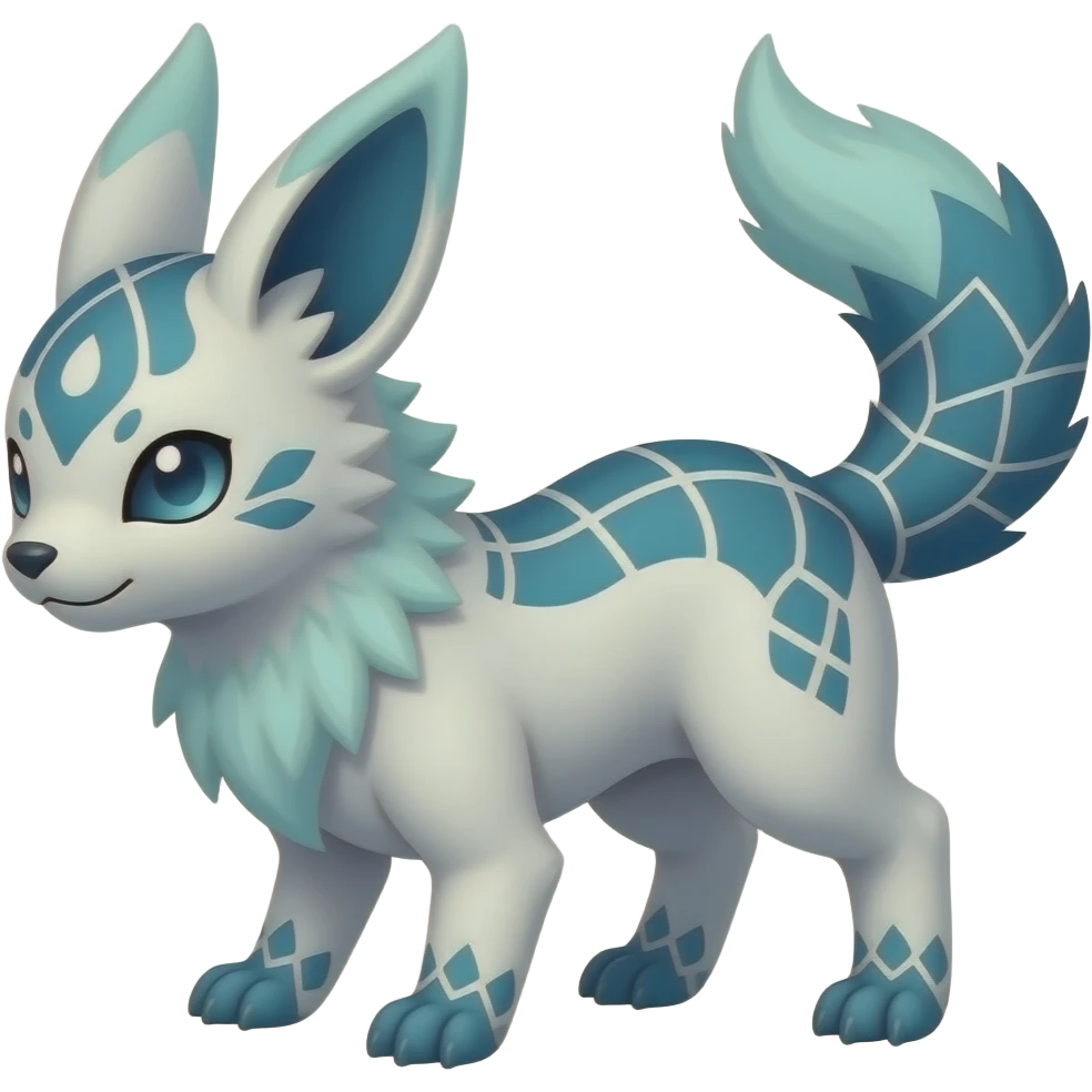 web-patterned ancient Short-legged quadrupedal elegant oriental feral painted Absol-Glaceon-Sylveon-animal-Fakémon-fusion-hybrid-creature emoji