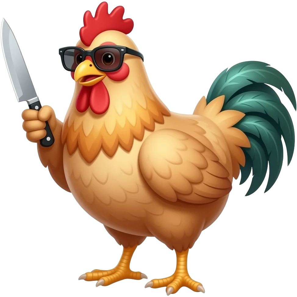 Chicken with sunglasses and a knife emoji