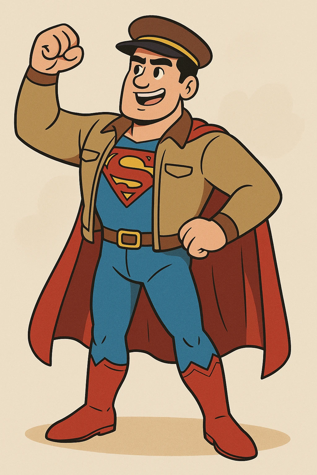Superman wearing driver clothes, heroic pose, vibrant colors, cartoon style emoji