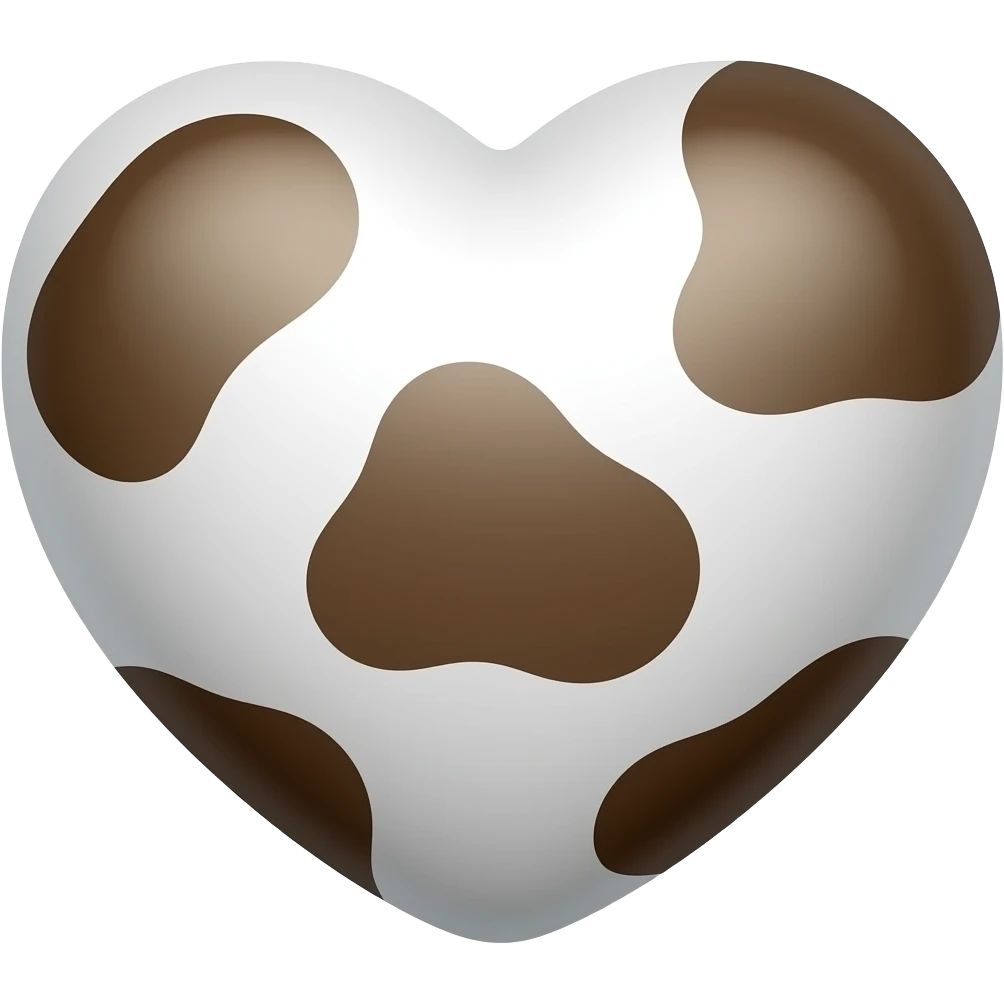 Corazón blanco realista con manchas café de vaca emoji