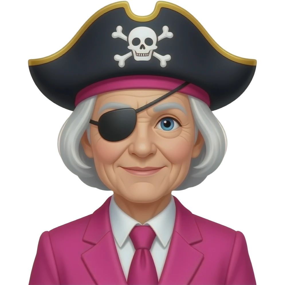 old woman wearing pink suit and only pirate hat no eye patch emoji