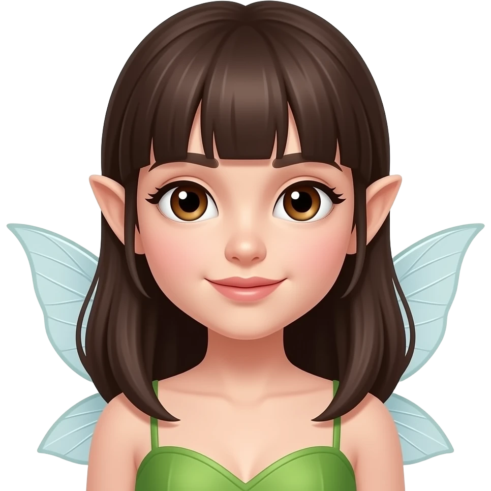 fairy with dark brown hair bangs and brown eyes emoji