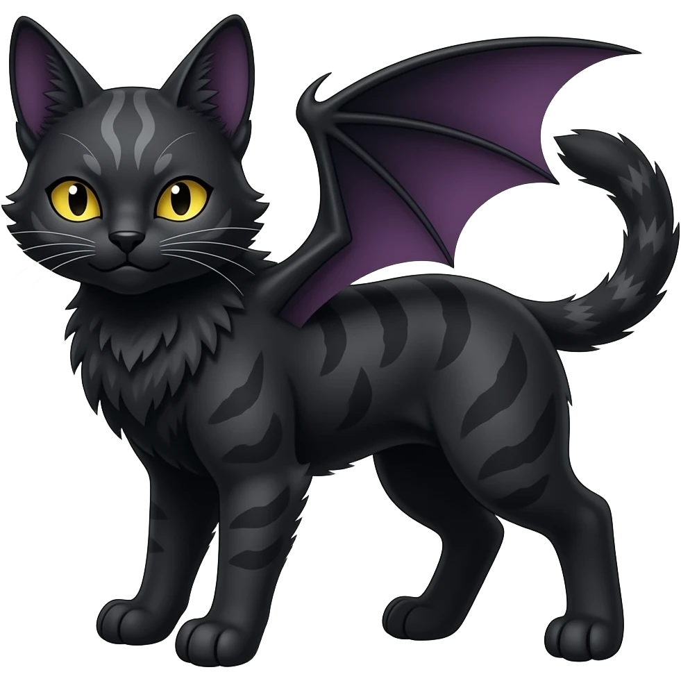 Dark gothic stylish Vampiric Black Lykoi-Caracal-Bat-Litten-Torracat-Noibat-Hybrid (Full body) emoji