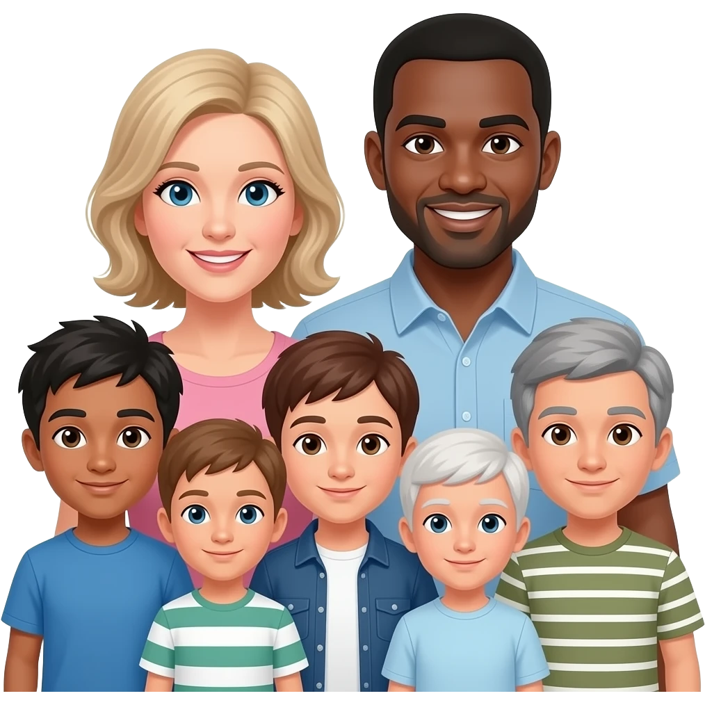 Family of 5 older boys white mother black father emoji