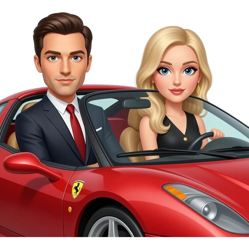 This character in a classic suit in a Ferrari sports car with a blonde girl emoji
