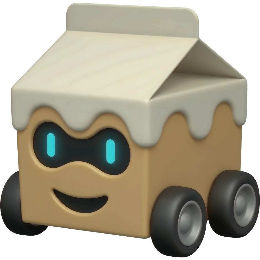 Ice cream box with medium wheels with robot eyes on the front emoji