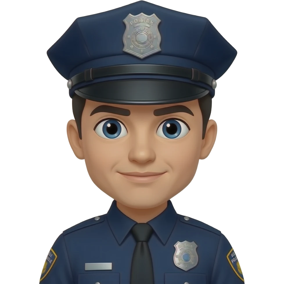 A character wearing a police hat, black hair, dark uniform. emoji