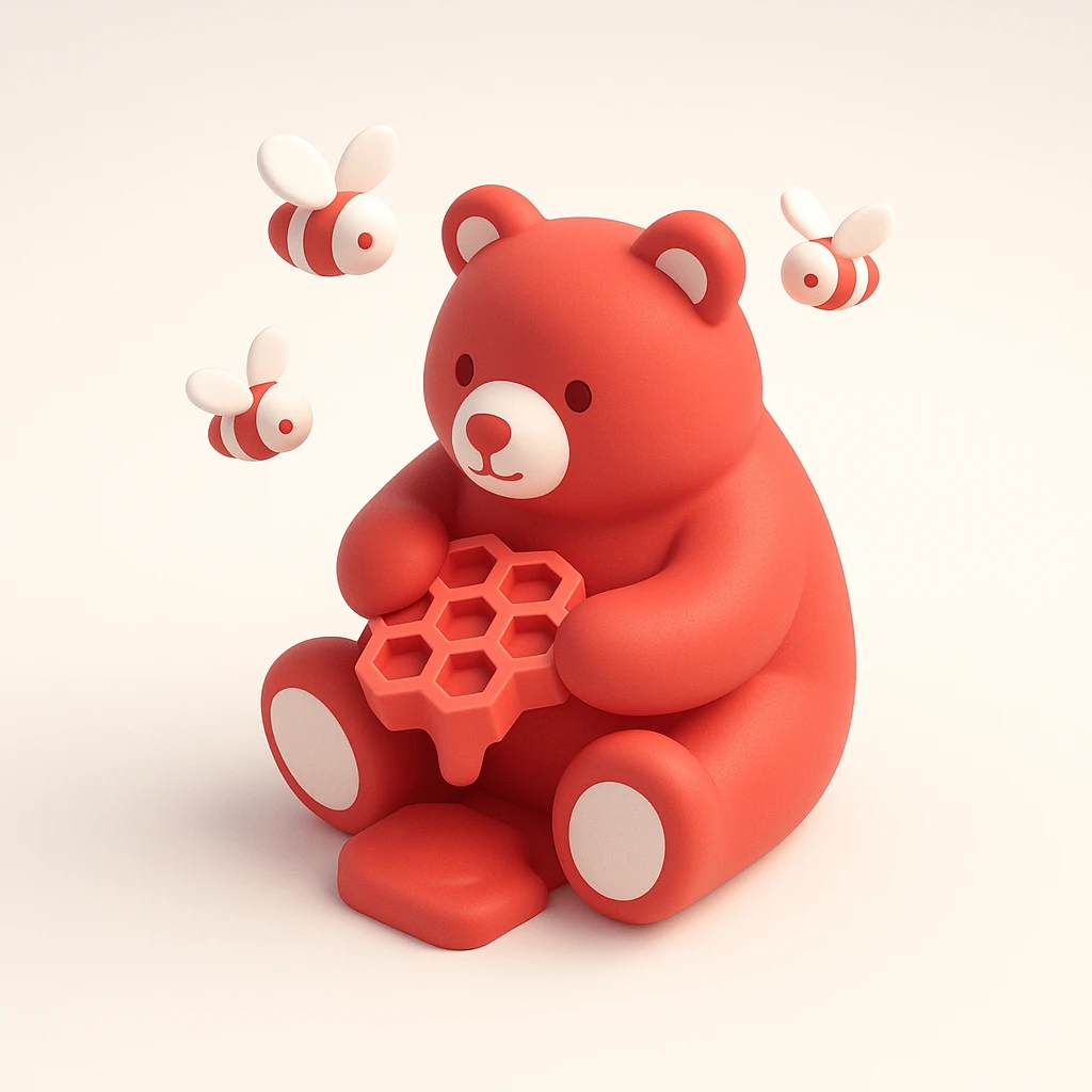 bear eating honeycomb with bees flying around emoji