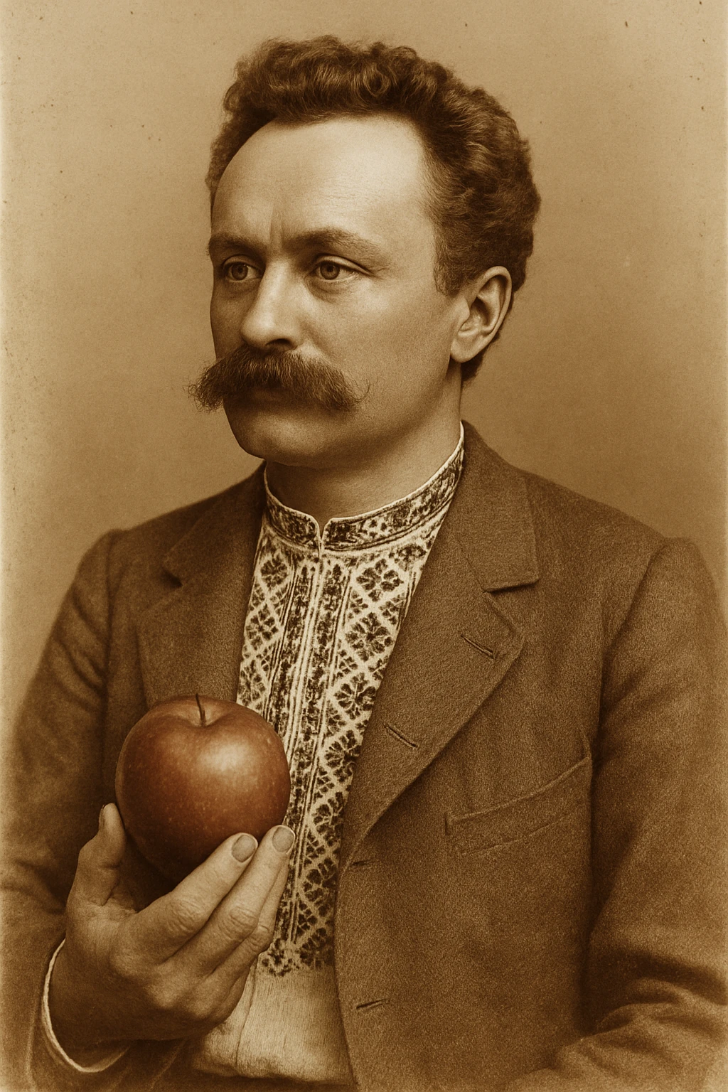 holds a red apple in his hand emoji