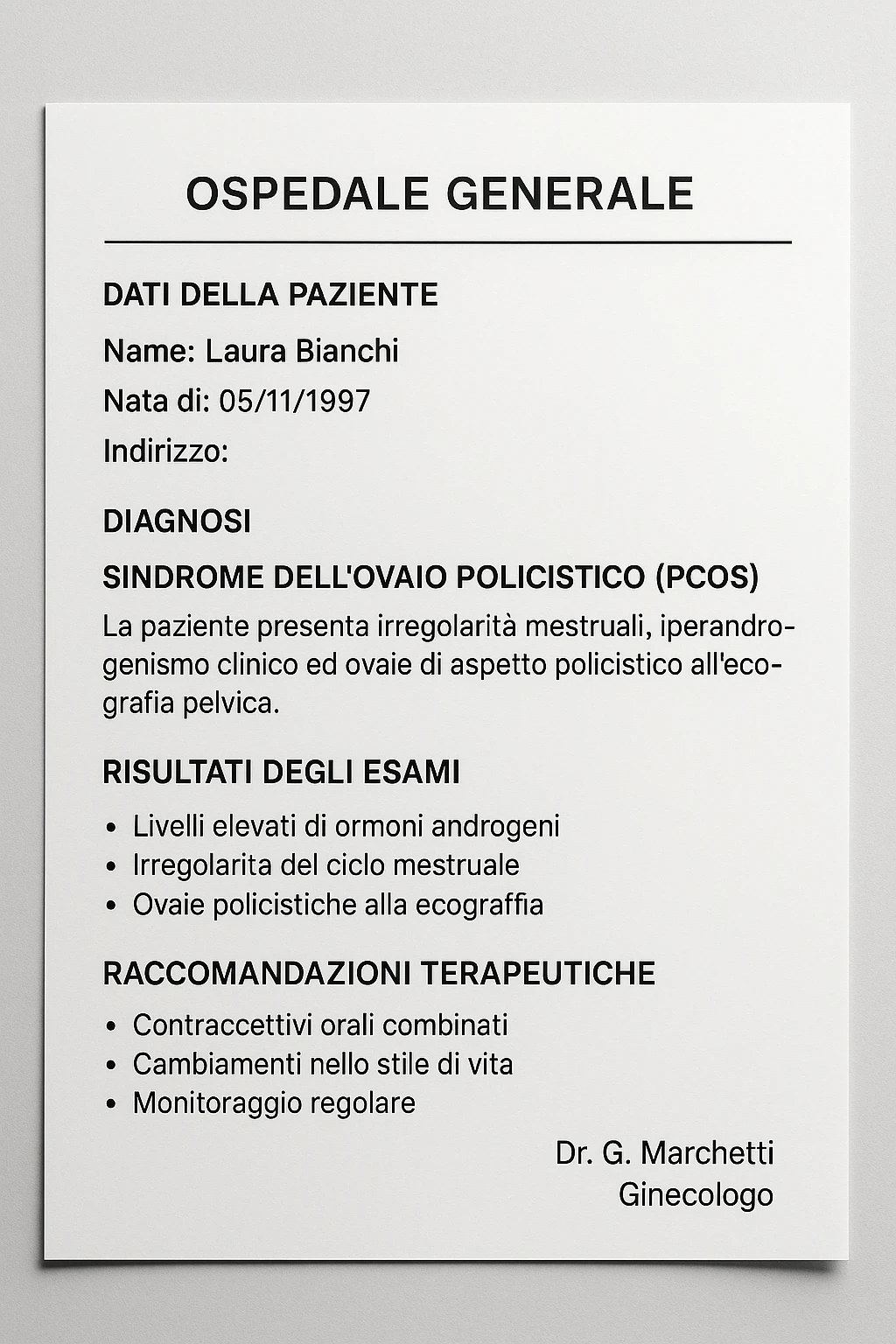 Diagnosi di PCOS data dal ginecologo in italiano emoji