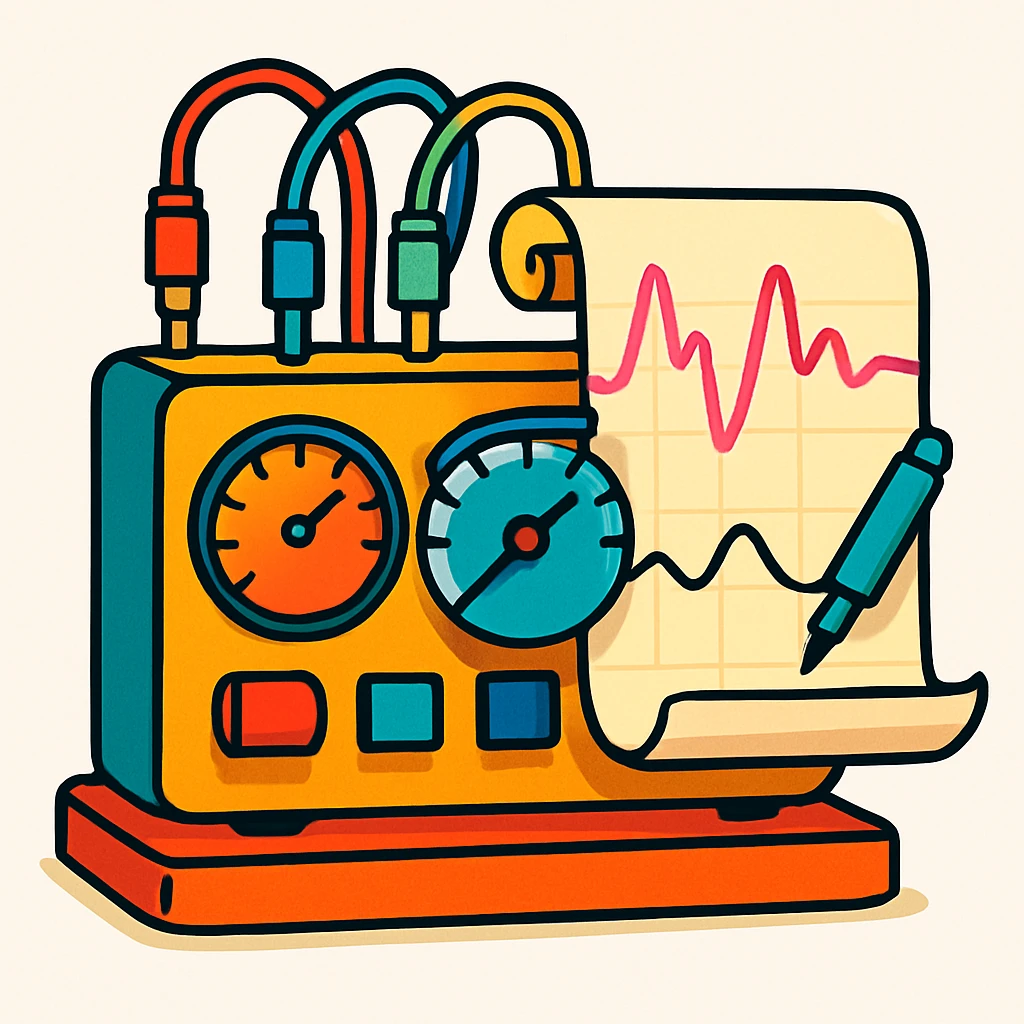 cartoon style polygraph machine, bright colors, exaggerated features, on a white background emoji