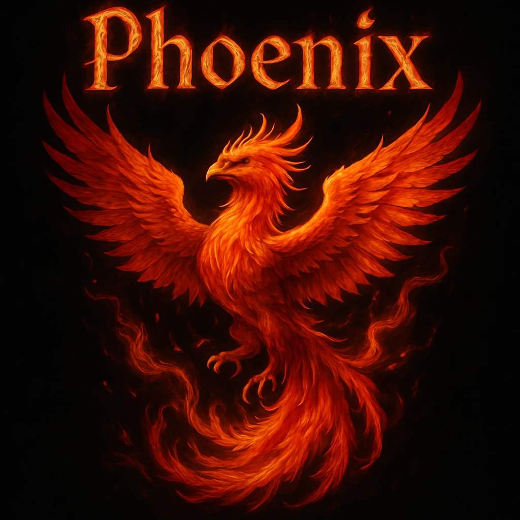 make image of phoenix with title, black background emoji