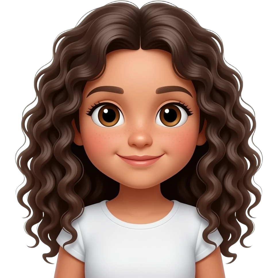 Fait moi un emoji 3D d'un petit fille Latina avec le cheveu long et boucle emoji