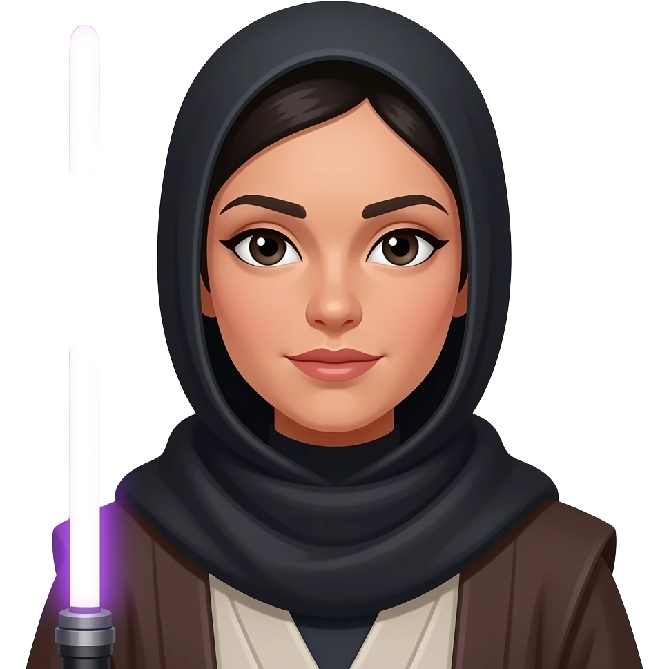 Female Jedi with single purple lightsaber,slightly lighter skin tone , with Hijab, black hair emoji