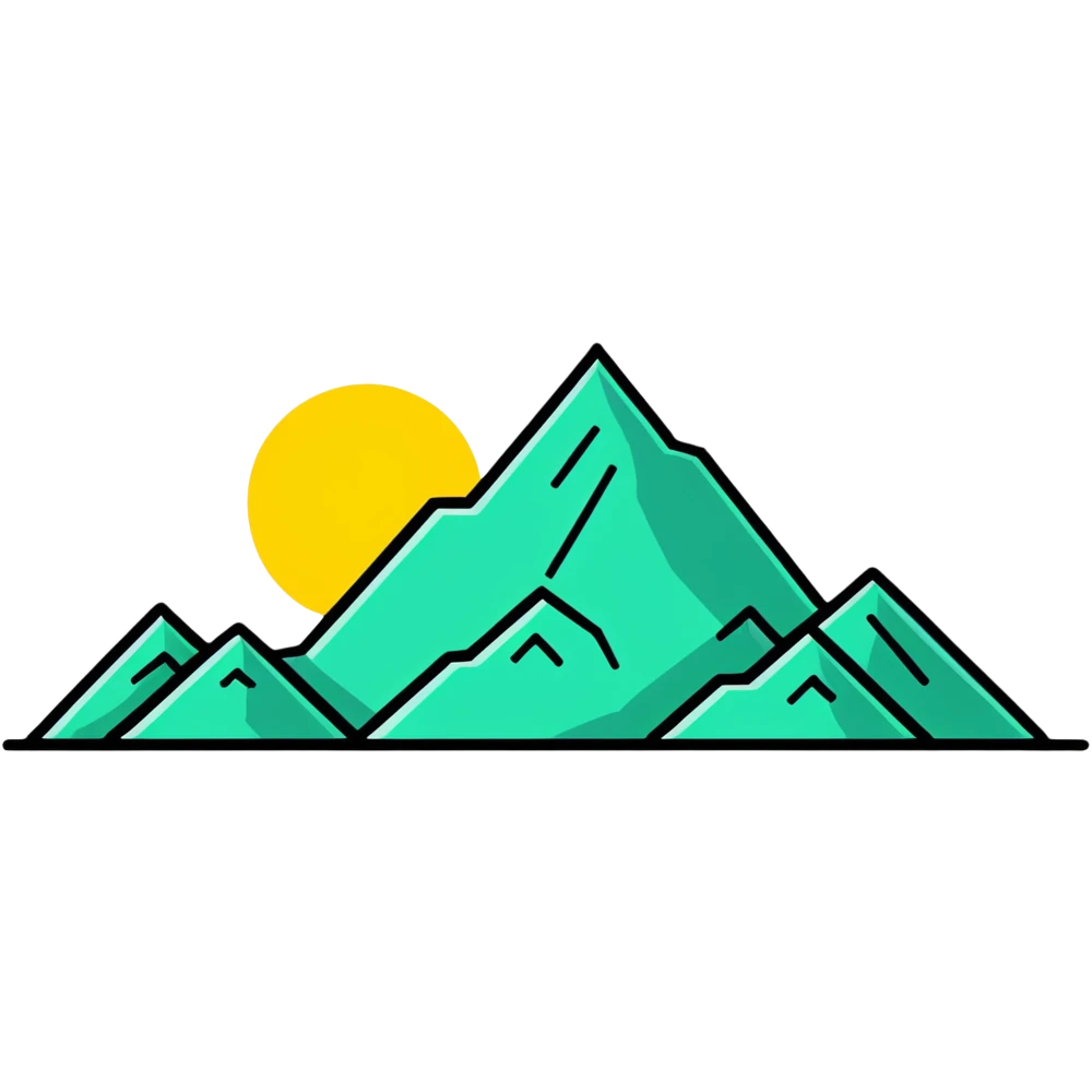 simple eight-pointed star with wide points, with only a basic mountain silhouette on it emoji
