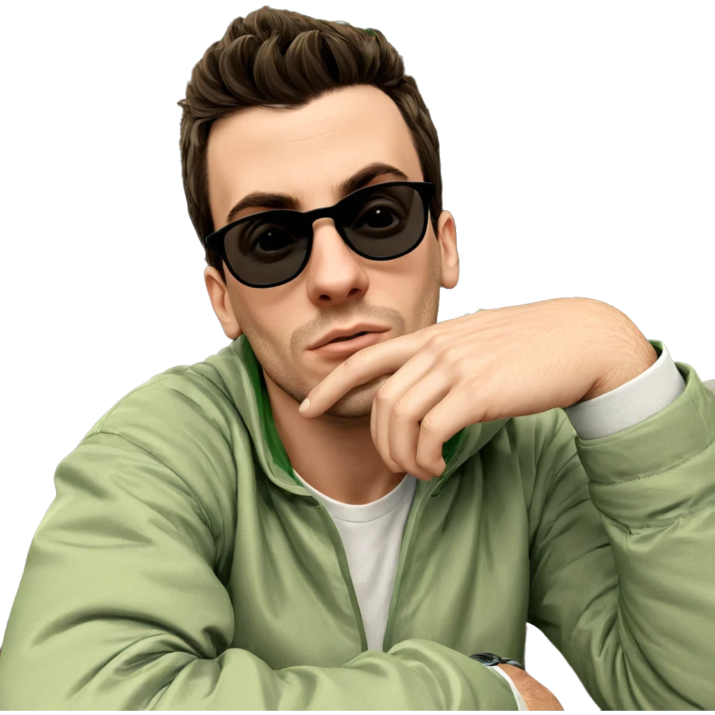 thoughtful male in green jacket emoji