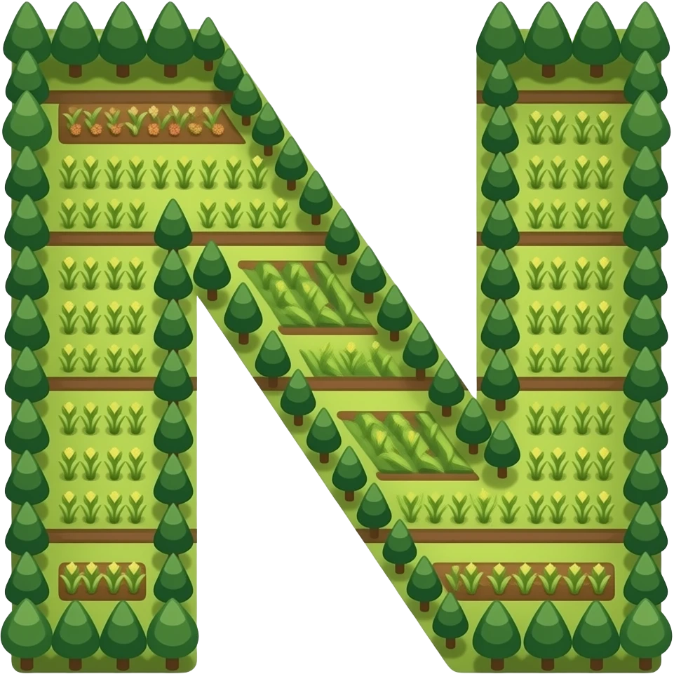 the letter N designed in crops and trees emoji