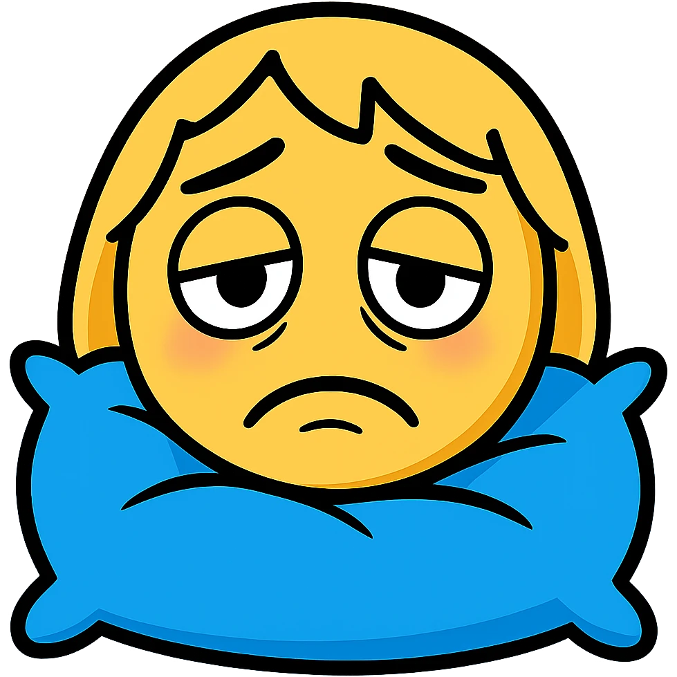 Add a soft pillow under the tired yellow face, keep the background transparent. emoji