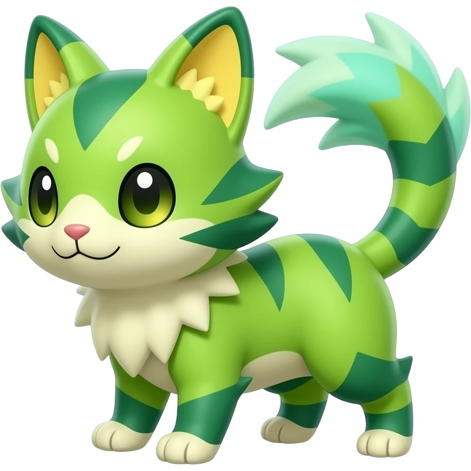 Iridescent Green and Yellow Electrike-Sprigatito-Bobcat-Amaura-Aurorus-Shiny-glorp-cat-fusion (full body) emoji