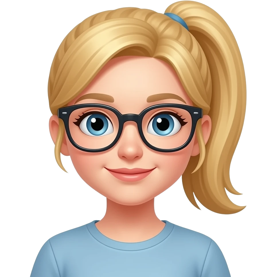 Blue eye blond girl with ponytail and eye glasses emoji