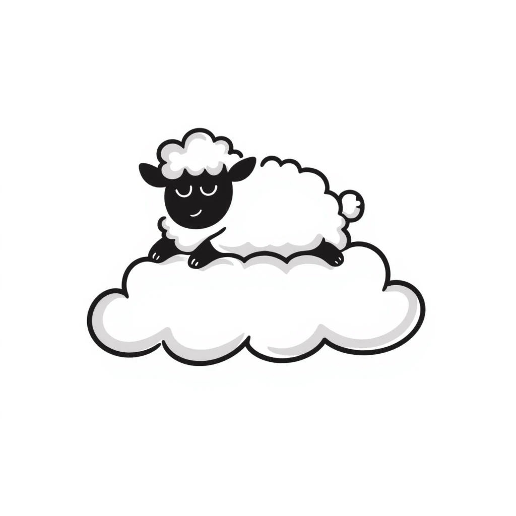 A fluffy sheep resting on a puffy white cloud in the sky emoji