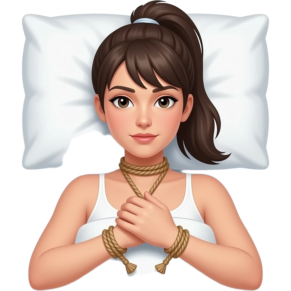 woman with ponytail on bed  knot tied rope shibari emoji