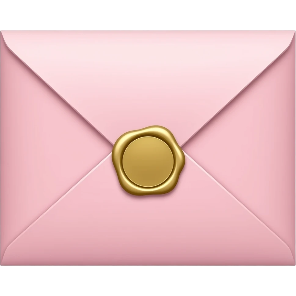 Luxury invitation envelope, isolated, centered, no background, blush pink paper, gold wax seal, feminine British high society glamour emoji