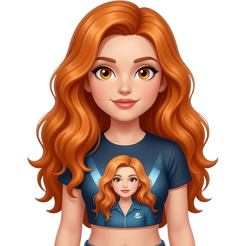 sexy girl with long ginger hair and ginger eyes a top with TEAM VILLAIN written on it emoji