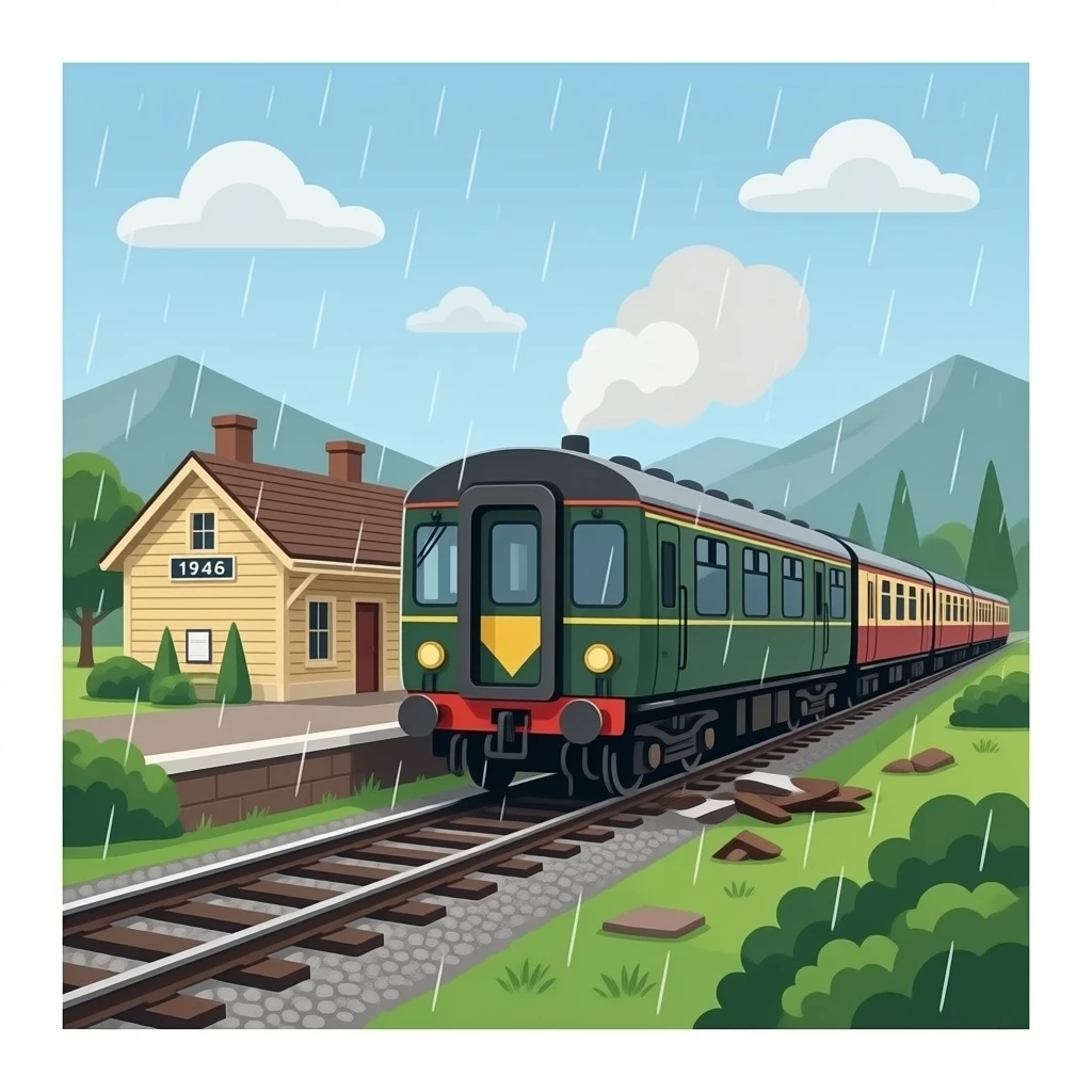 A train derailment year: 1946 location: train station emoji