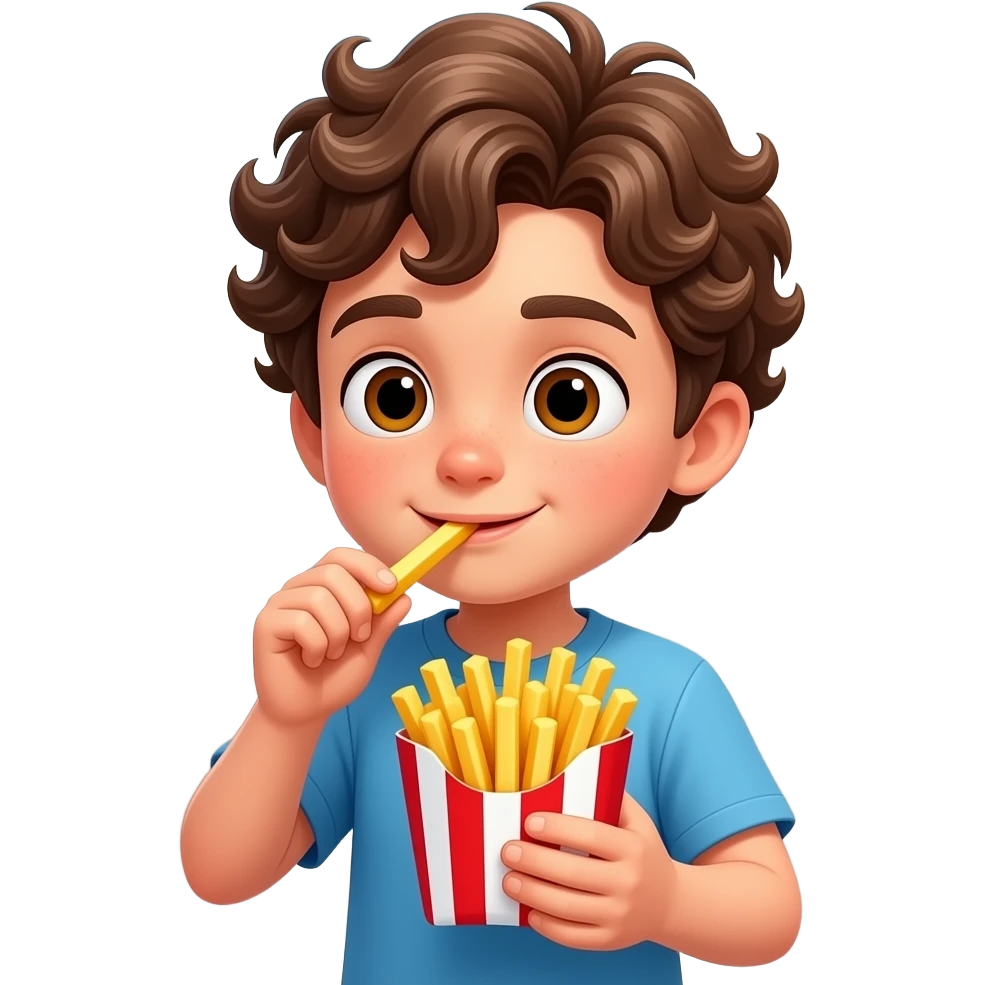 curly boy eating french fries emoji