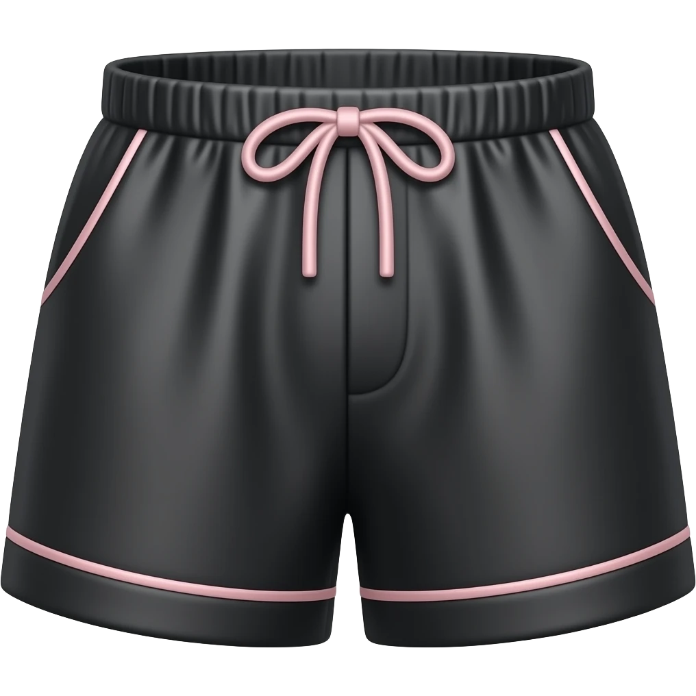 black satin pajama shorts set with light pink lines emoji