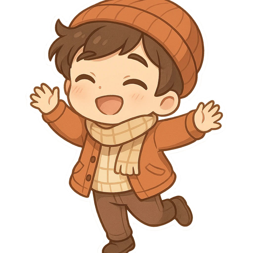 一个穿着秋季服装的男孩开心地跳舞 emoji