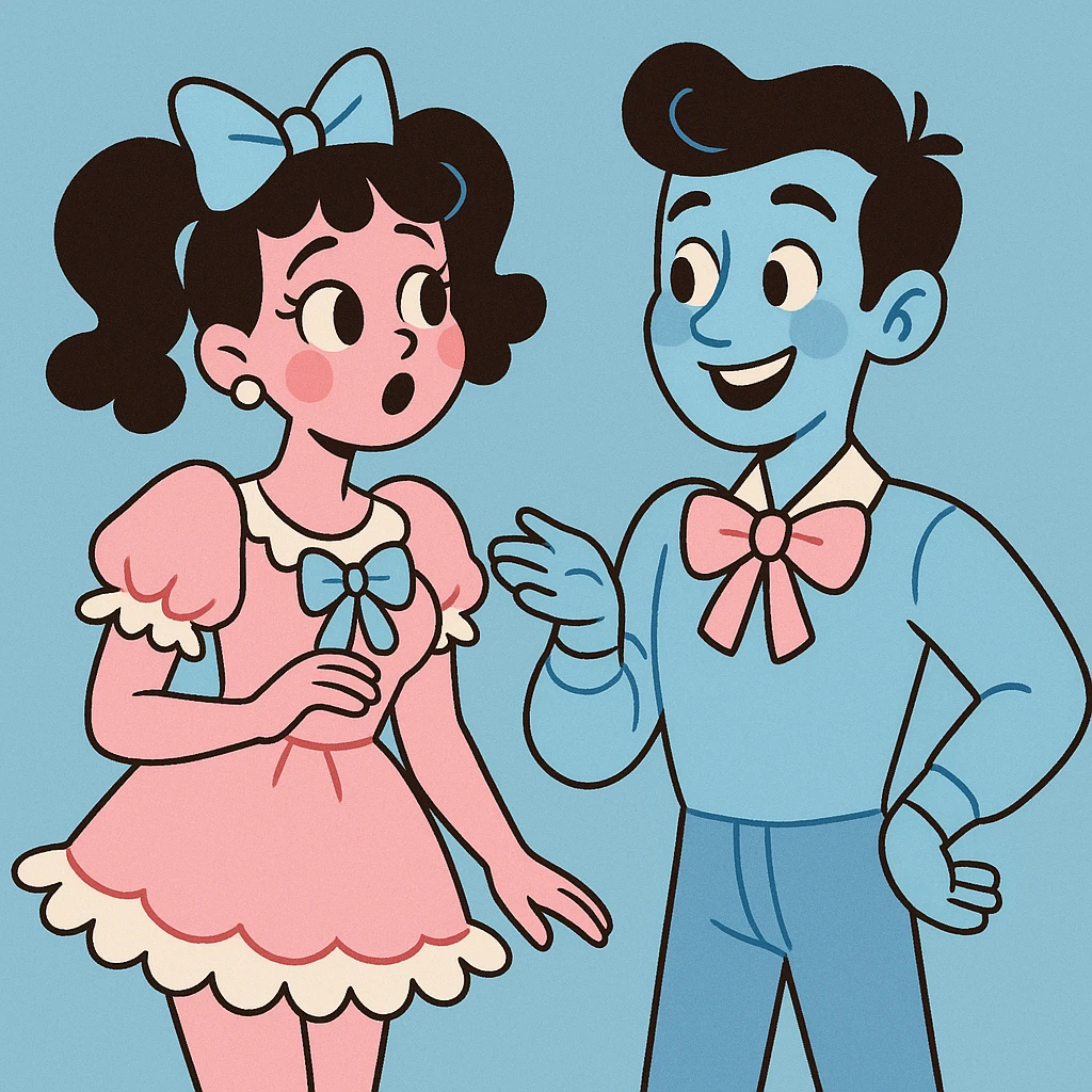 coquette style, frilly details, pastel blue and pink, sweet and charming, vintage-inspired emoji