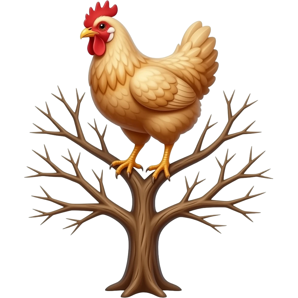 Galinha encima de uma árvore sem folhas emoji