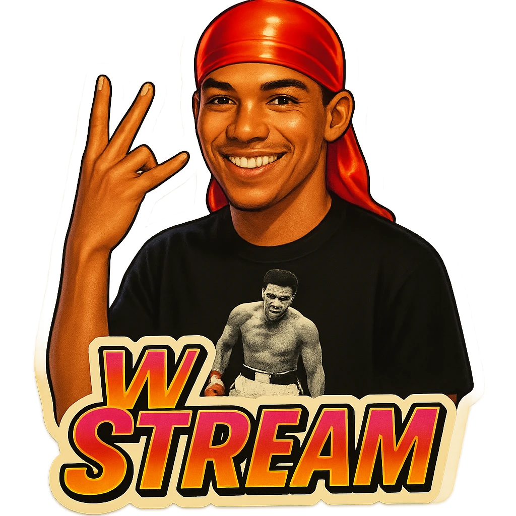 Make him Smiling 
W Finger signal
Change His durag To Red
Add the words W Stream emoji
