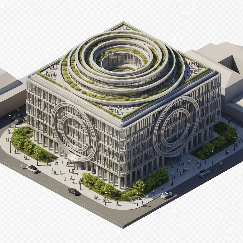 Isometric photorealistic illustration of Birmingham library highly detailed in semi-realistic, 3D miniature effect, transparent background. emoji