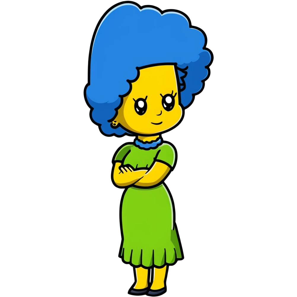 Marge Simpson with blue hair and green dress emoji
