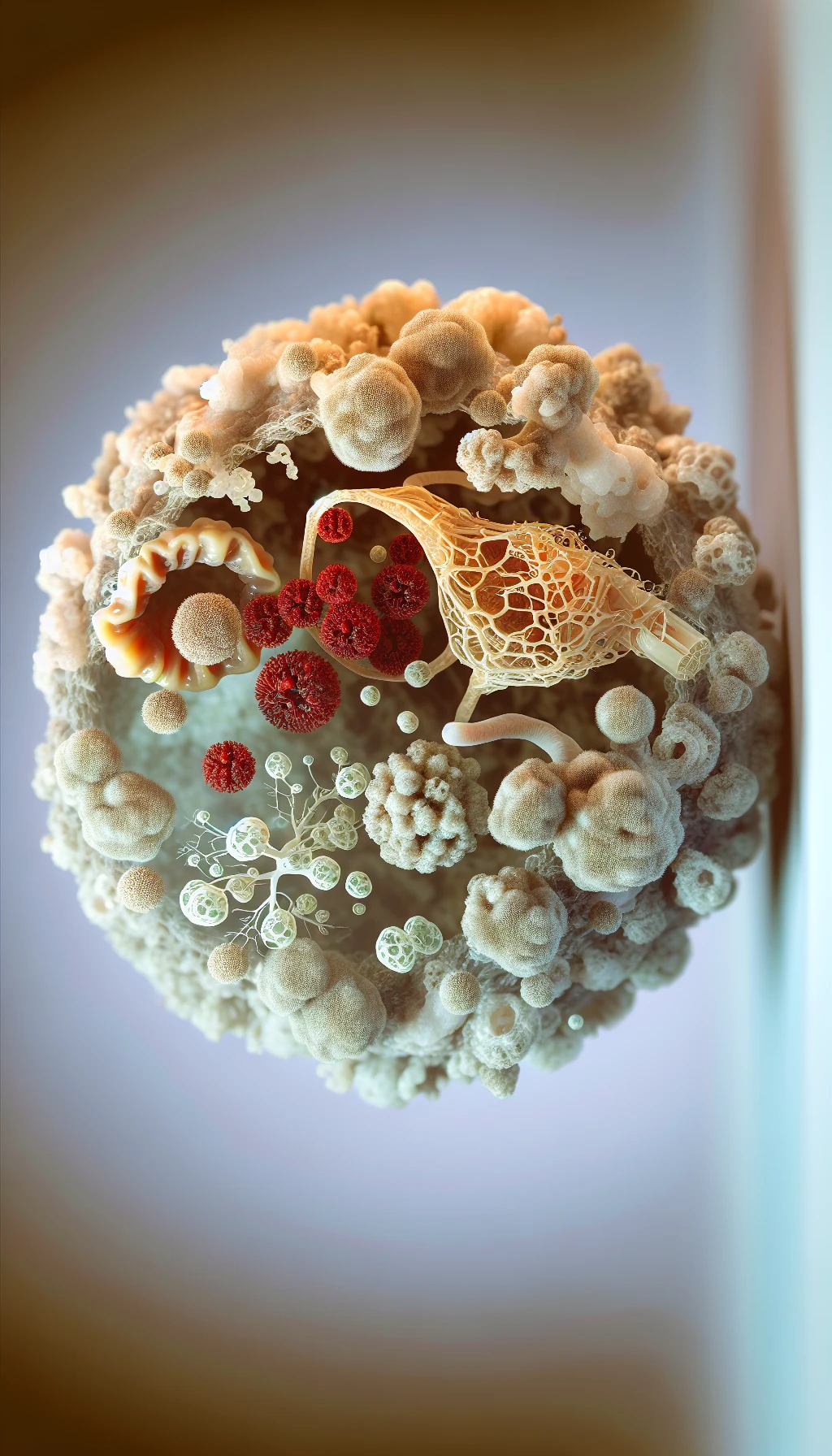 corpo umano anatomico con batteri come la candida nell'utero, sfondo neutro chiaro, iperrealistico 4k emoji