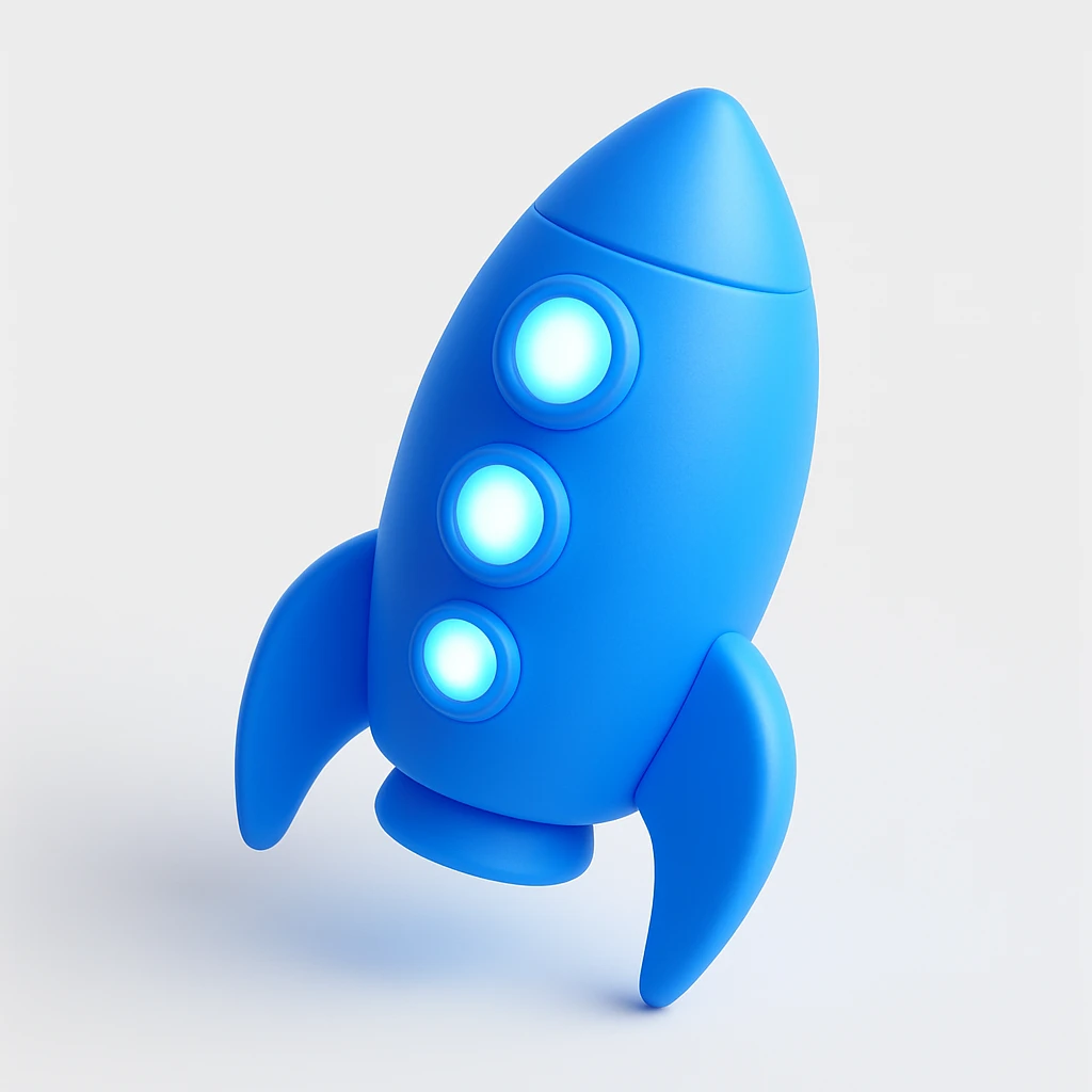 shiny blue 3D rocket ship with glowing windows emoji