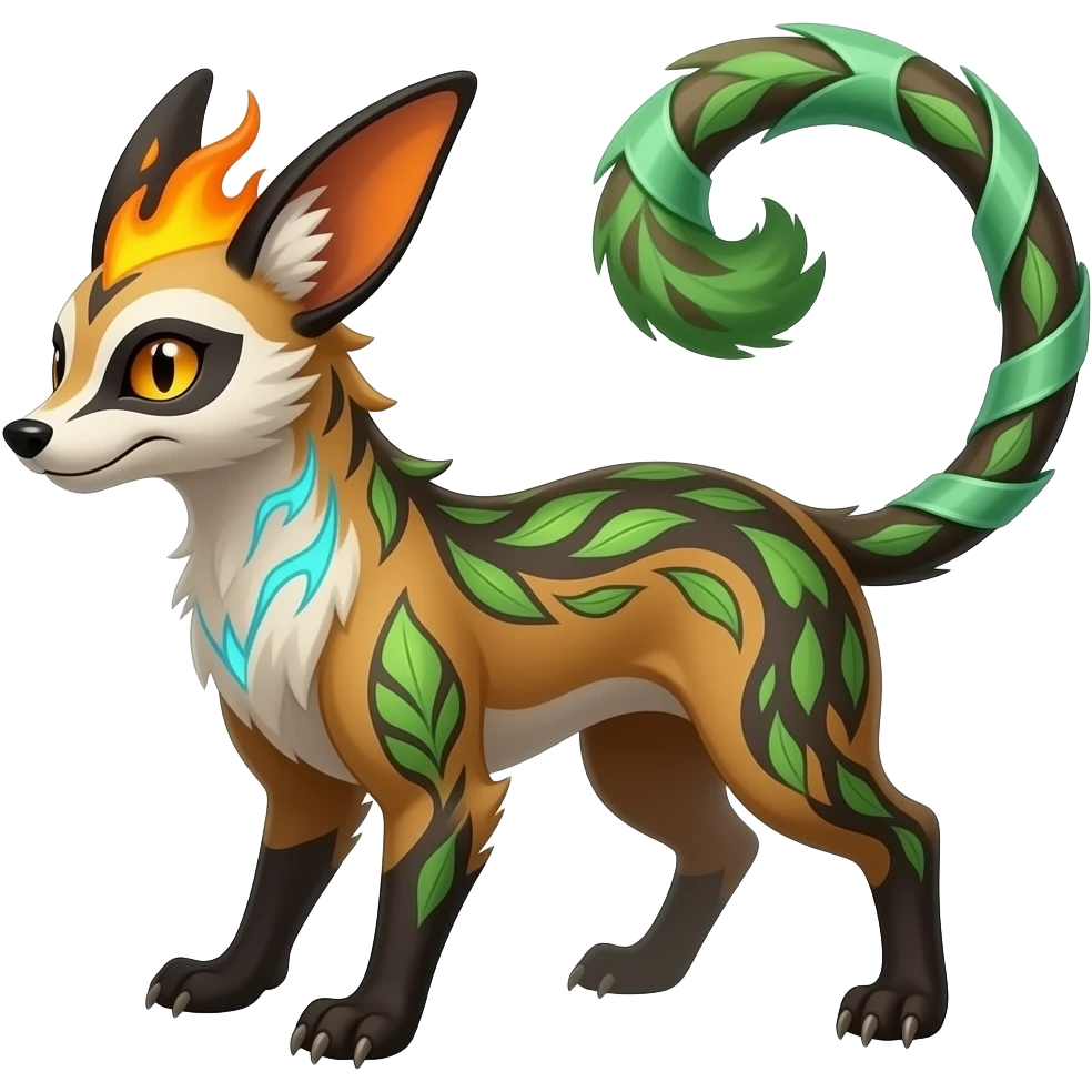 Tribal-patterned aesthetic quadrupedal elegant oriental feral painted Civet-Litten-Luxray-Sprigatito-Furret-Sylveon-animal-Fakémon-fusion-hybrid-creature emoji